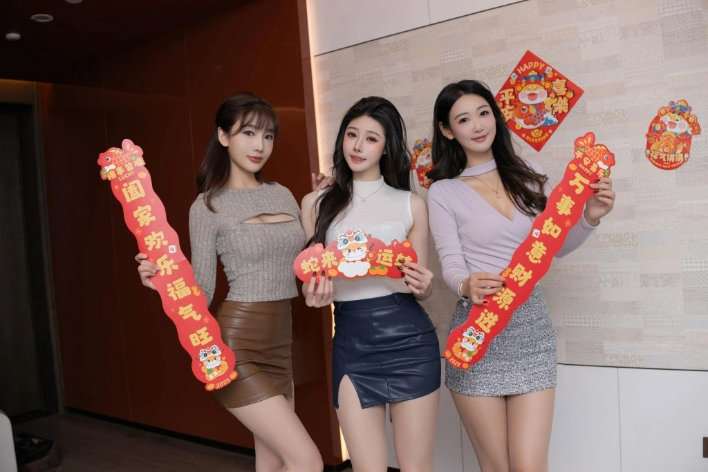 秀人网 唐安琪&陆萱萱&小逗逗 三姐妹闹新春喜庆写真