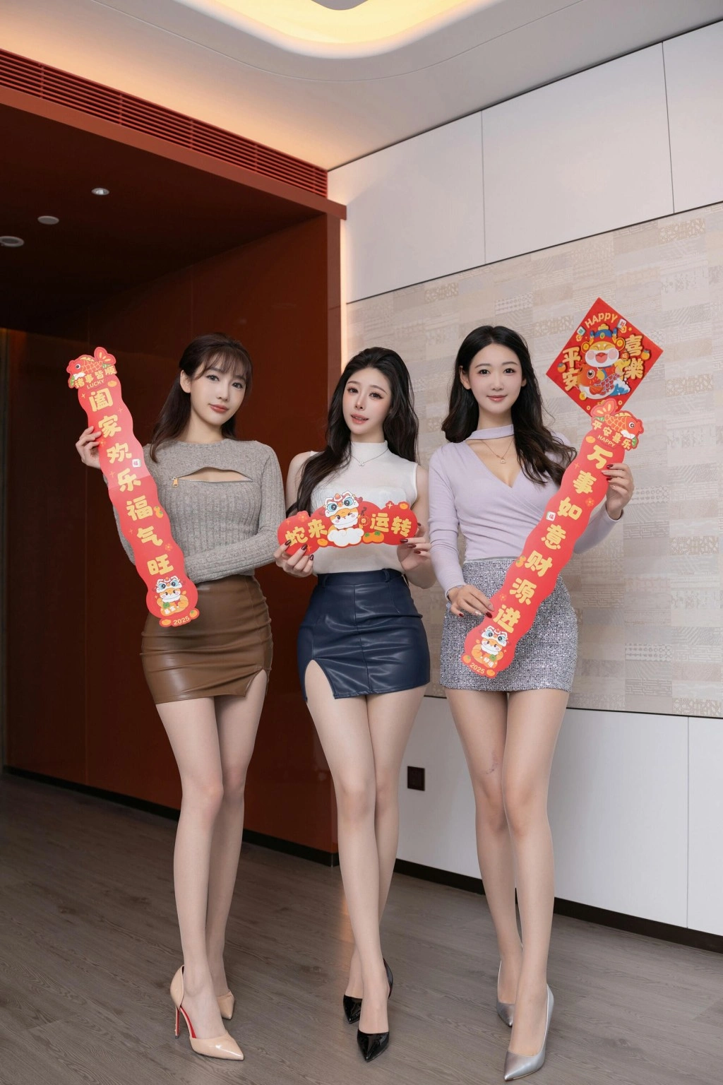 秀人网 唐安琪&陆萱萱&小逗逗 三姐妹闹新春喜庆写真