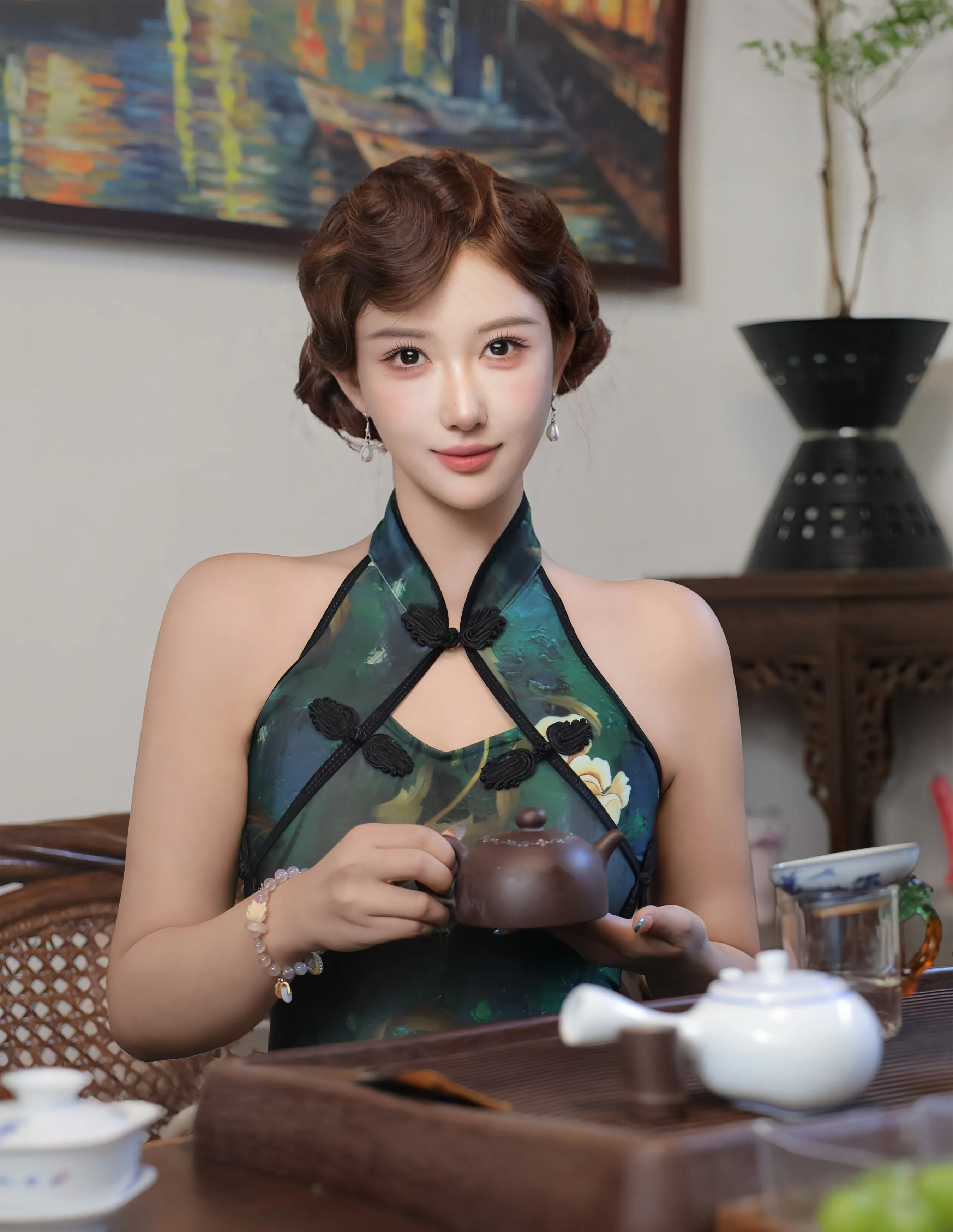 [XiuRen秀人网] No.10815 金允希Yuki 绿色旗袍魅惑肉丝 性感写真 [78张]插图1