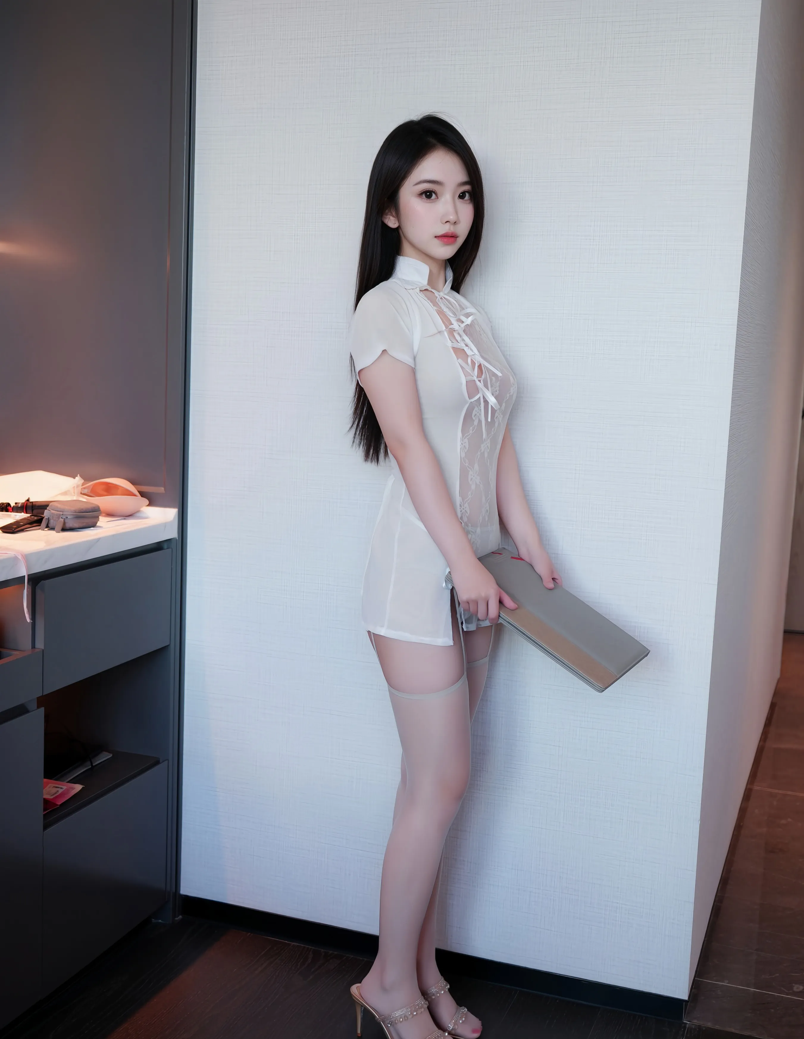 [XiuRen秀人网] No.10854 烧烧小桃 白色内衣 灰色丝袜 性感写真 [64张]插图