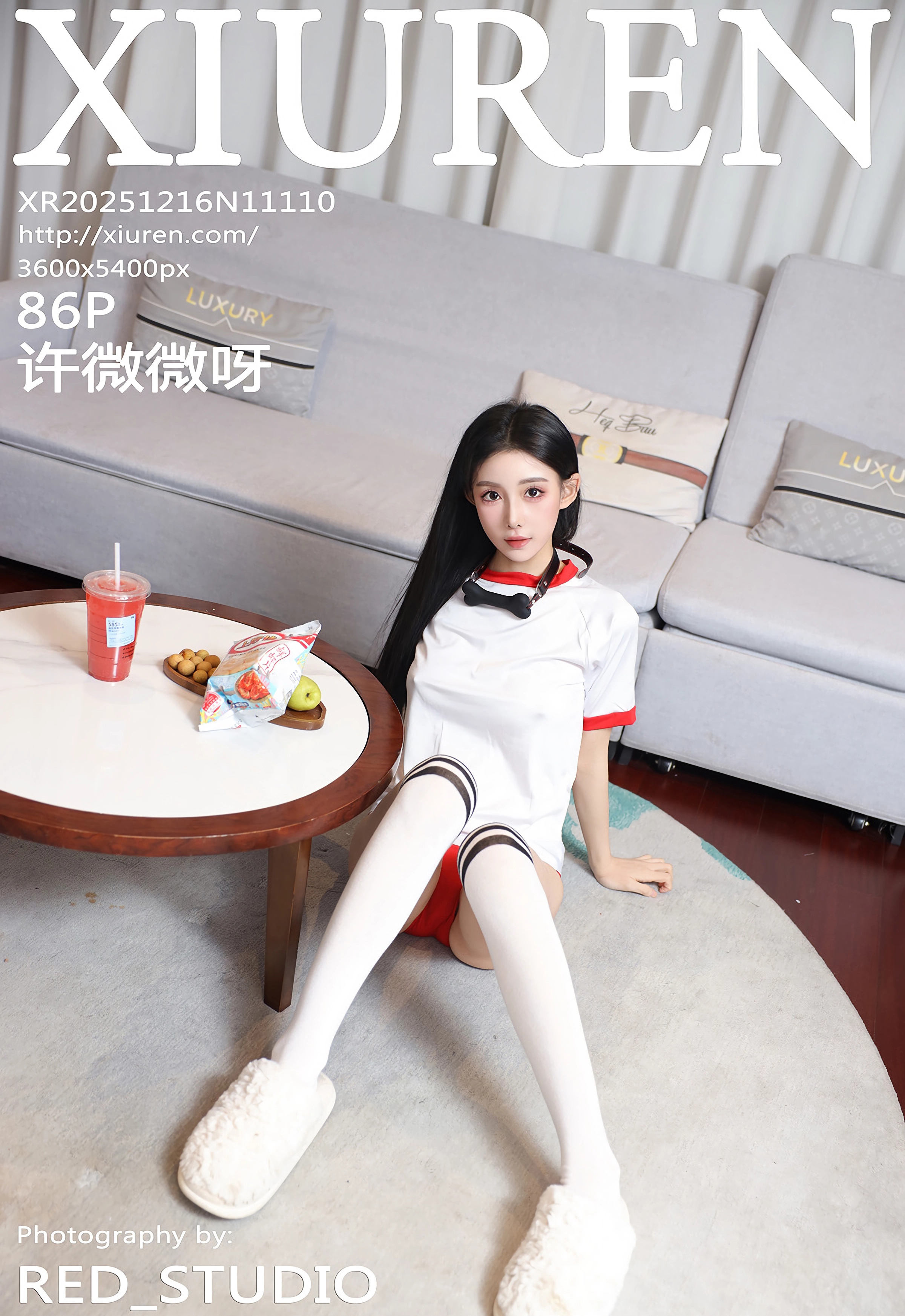 [XiuRen秀人网] No.11110 许微微呀 白色T恤 白色丝袜 性感写真 [86张]插图