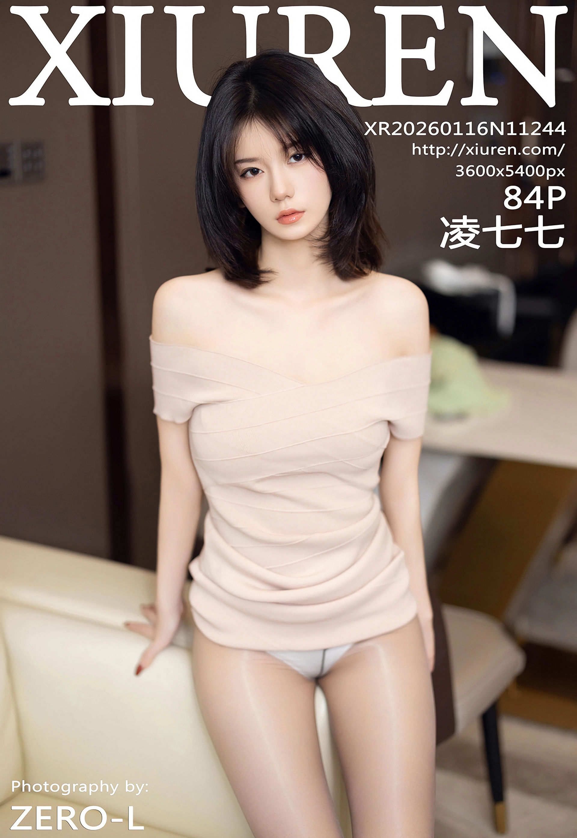 [XiuRen秀人网] No.11244 凌七七 浅色连衣短裙 魅惑黑丝 性感写真 [84张]插图