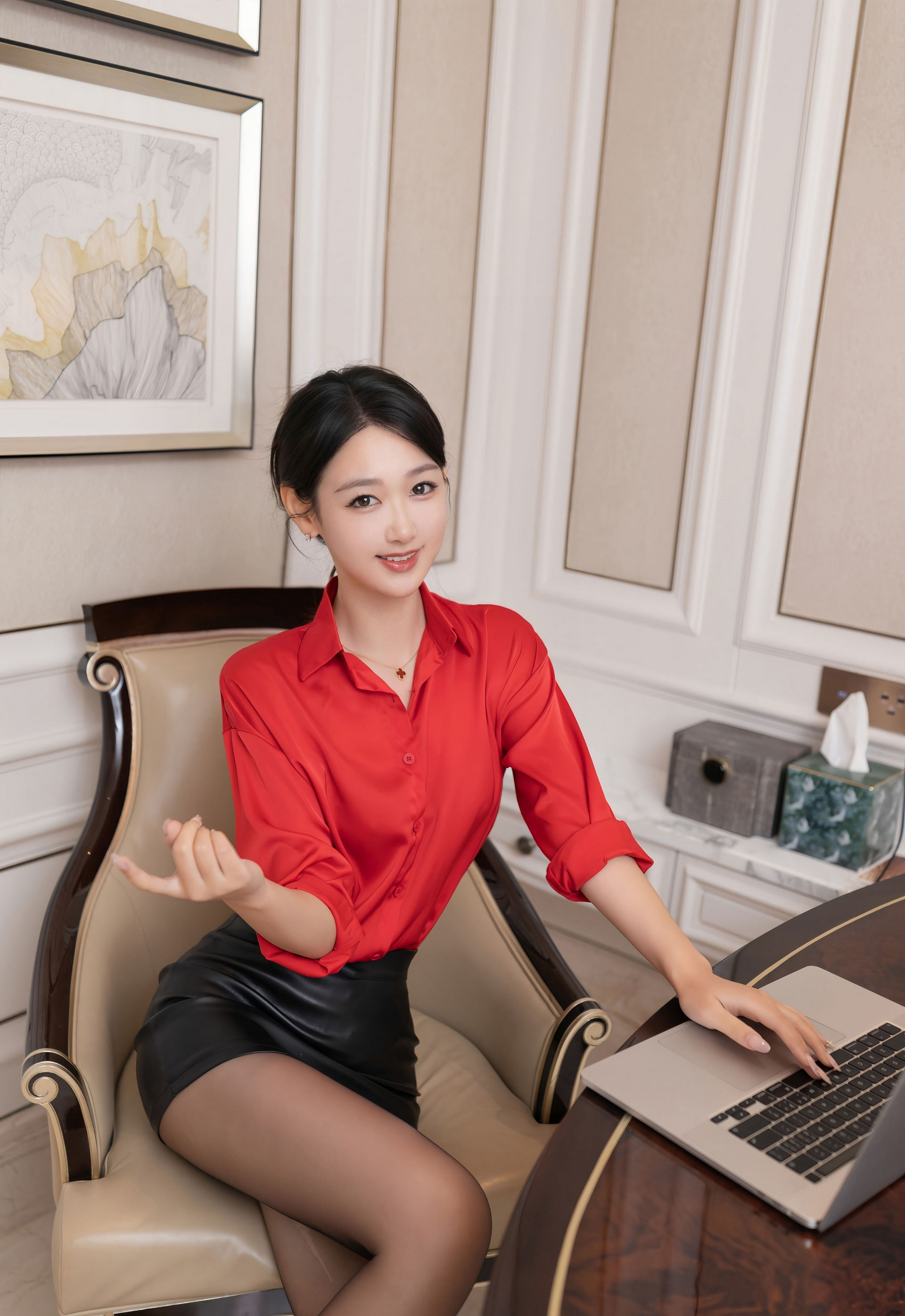 [XiuRen秀人网] No.11249 唐安琪 性感红色OL服饰 魅惑黑丝 珠海旅拍写真 [80张]插图
